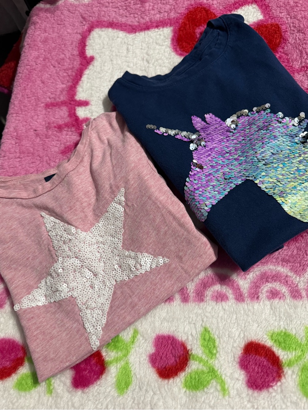GAP Girls Sequin Star & Sequin Unicorn Long Sleeve Tees - Pink & Navy